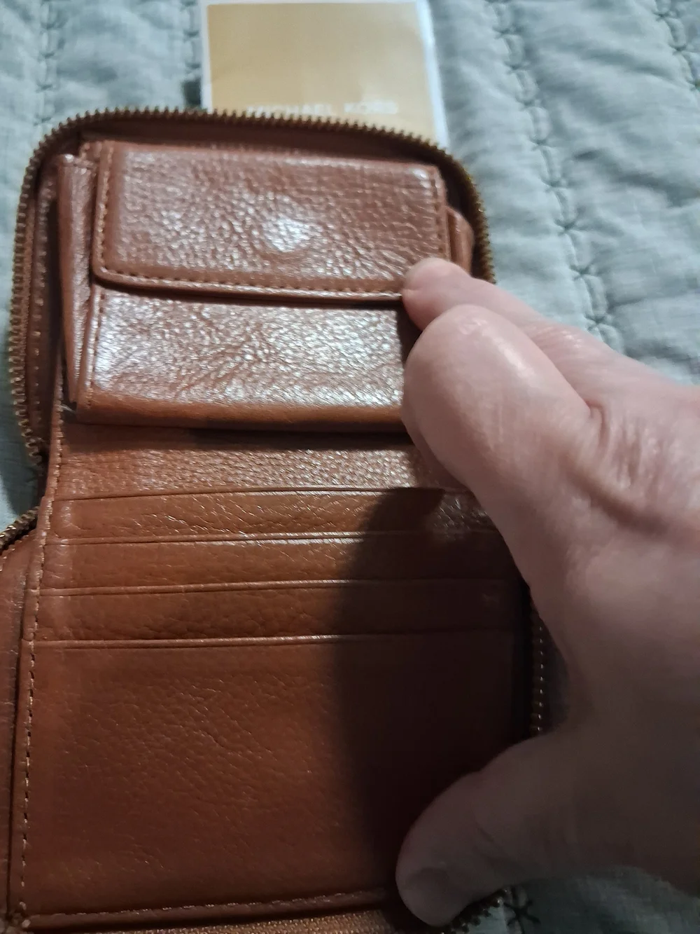 Michael Kors Tan and Brown MK Logo Zip-Around Wallet
